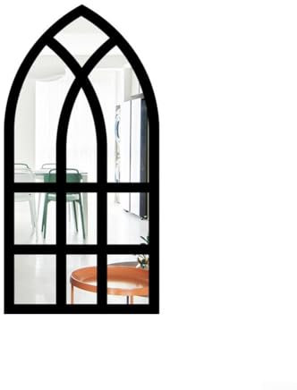Espejo de pared con forma de ventana de media luna, mejora el espacio con diseño único de madera (negro)