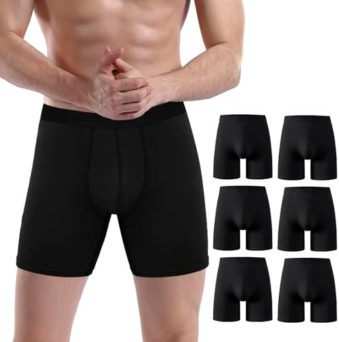 PUTUO Boxers Homme Longs en Bambou: Lot de 6 sous-Vêtements Ultra-Doux Confortables sans Étiquette avec Poche 3D - Idéal pour Peaux Sensibles Sport Travail et Usage Quotidien