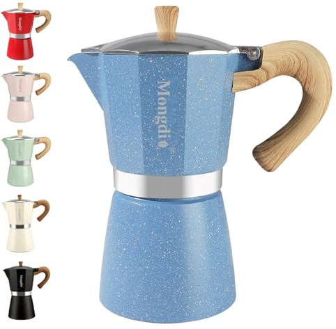 Mongdio Stovetop Espresso Maker Moka Pot, Cuban Coffee Maker Stove top coffee maker Moka Italian Espresso Greca Coffee Maker Brewer Percolator, 9 Espresso Cups, 15 oz - Blue