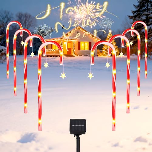8 Stück Zuckerstangen Beleuchtet Außen, Weihnachtsdeko Zuckerstangen Aussen mit Sternanhänger, 8 Modi,Wasserdicht, Solar Weihnachtsbeleuchtung Außen, Weihnachtsbeleuchtung Außen für Party, Garten
