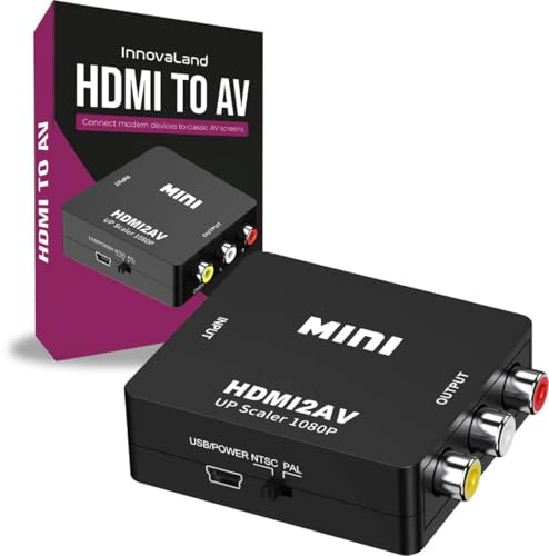Convertisseur HDMI vers RCA Innovaland - Adaptateur HDMI USB Full HD 1080p - Convertisseur Audio/vidéo numérique vers analogique pour TV et projecteur - Compatible USB, Plug and Play, connecteur RCA