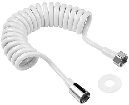 Flexible Bidet Shower Hose, 1.5M White ABS Bathroom Faucet Hose, Telescopic Spring Tube with Plumbers Tape for Toilet Faucet, Bidet Sprayer, Pet Washing