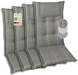 GO-DE Textil Bequeme und attraktive Polsterauflagen für Hochlehner-Gartenstühle (4er-Set, Stripes Exclusive grau, Hochlehner)