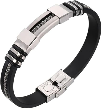 Karma NH10106127 Herren Armband Edelstahl Silikon Silber, Gold, Kupfer od. Schwarz Silikonarmband 21,5 cm Herrenschmuck Männerarmband modern Schmuck für Männer