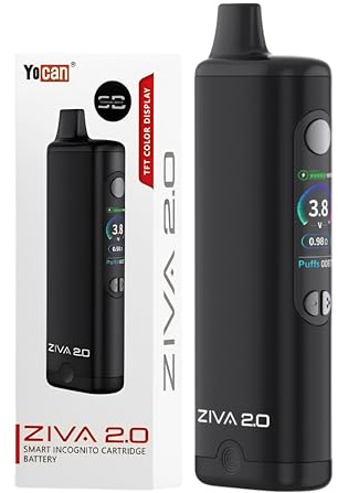 Yocan Ziva 2.0 510 Cart Battery [Black] - No Nicotine | Available in 5 colours - Type-C Fast Charge, 650mAh Battery, 1.26 Colour TFT Display - Compatible with 510 Cartridges