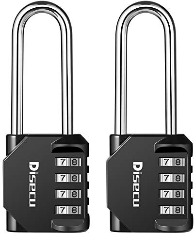 2 Pack disecu 2.6 Inch Long Shackle Combination Lock, 4 Digit Outdoor Waterproof Padlock for School Gym Locker, Sports Locker, Storage Unit, Gate, Fence, Toolbox, Cabinet (Black)
