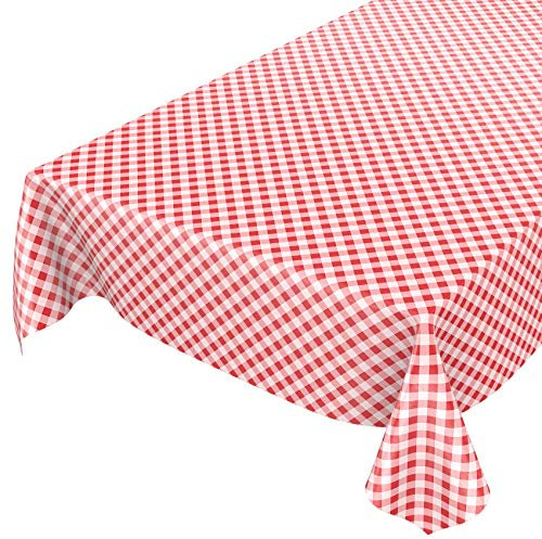 ANRO Wachstuchtischdecke Wachstuch Wachstischdecke Tischdecke Wachstuchdecke Karo Kariert Rot Oval 240x140cm eingefasst