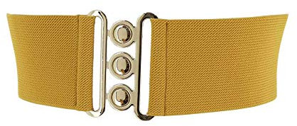 FASHIONGEN - Damen Breiter elastische gürtel, GLORIA - Safrangelb (Goldenschnalle), XL / 44 bis 46