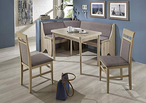 Beauty.Scouts Möbel Eckbankgruppe Ammelie Set Eiche Sonoma Dekor, grau-braun, 4-teilig Essecke Eckbank Essgruppe Sitzgruppe variabel Bank Tisch Stühle klassisch