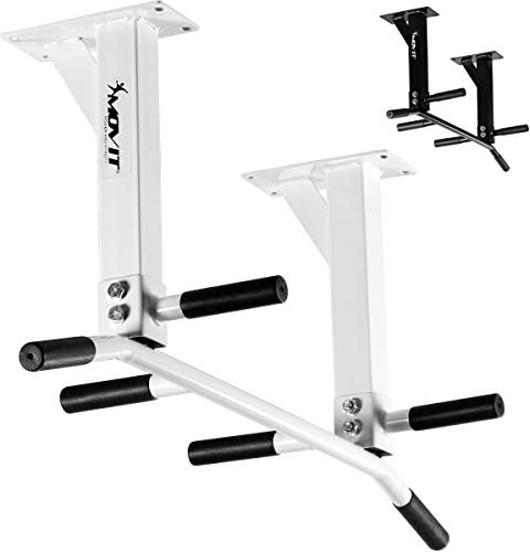 MOVIT® Profi Klimmzugstange zur Deckenmontage, bis 350 kg, 6x rutschfeste Griffe, 2x Ösen für Zubehör, schadstoffgeprüft, Weiß, Türreck Reckstange Pull up bar
