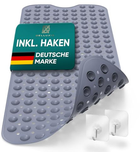 Delluxia Badewannenmatte rutschfest 100 x 40 cm inkl. 2 Haken, Antirutschmatte Badewanne Badematte rutschfest Duschmatte rutschfest, BPA frei