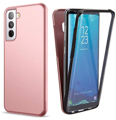 NWNK13 For Samsung Galaxy S21 5G Case Crystal Clear Slim Fit Front & Back 360° Case Built-in Screen Protector Full Body Silicone Gel Mobile Phone Cover for Samsung S21 5G (Clear) (Rose Gold)