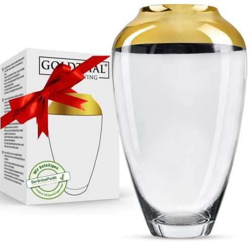 Goldthal® Design Vase Naomi H21cm | 100% aus recyceltem Glas | 24k Gold Galvanisierung | ideal für Pampasgras, Trockenblumen, Blumenstrauß, perfektes Hochzeit, Jubiläum | stilvoll Einrichten