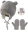 Zoonvii Baby Mütze Beanie Strickmütze, Gestrickte Warme Wintermütze Handschuhe Set, Hüte Herbstmütze mit Ohrenklappen, Winter Hat, Unifarbe, Unisex Babymütze, für Kinder 1-4 Jahre, Grau