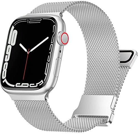 Fengyiyuda Compatibile con Apple Watch Cinturino 42mm 44mm 45mm 49mm, Cinturini in Acciaio Inossidabile Maglia Metallo Milanese per iWatch Series Ultra/Ultra 2/9/8/7/SE/6/5/4/3/2/1,Argento