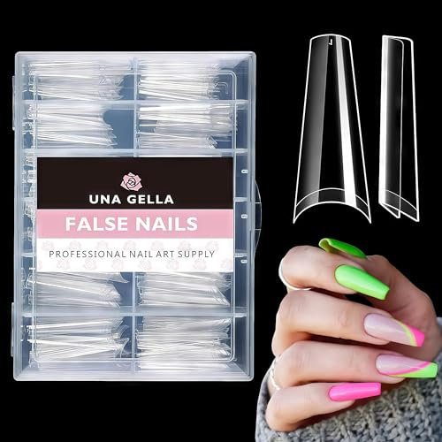 UNA GELLA Capsule Américaine Ongle Ballerina Longue 216 Pièces 12 Tailles Demi-Couverture Acrylique Coffin pour Extension et Nail Art DIY Salon à Domicile