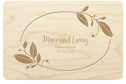 LittleStars Erinnerungskiste Blätterkranz personalisiert zur Hochzeit I aus Kiefern-Holz I 30 x 20 x 14 cm
