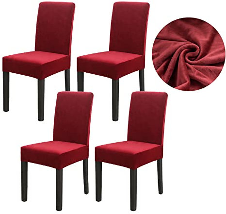 Vivi Idee Stuhlhussen 4er Set Stuhlbezug Weihnachten Elastische Waschbar Spannbezug für Esszimmerstühle Schwingstuhl Bezug Hochzeit Büro Bankette Partys Deko (4, Samt Weinrot)