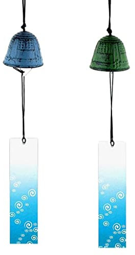 2 campanelli a vento giapponesi Furin, in ghisa, stile tempio campana per casa, giardino, decorazione zen, Feng Shui, ornamento da appendere all'aperto, suono a campana in stile vintage