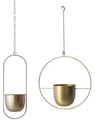 ARSBORUI Hängend Blumenampel Metall Blumentopf Modern Deko Pflanzenampel Boho Hängend Hängeampel Pflanzen Halter Hängeblumentopf Für Innen Außen Decken Balkone Wanddekoration (Gold (Rund + Oval))