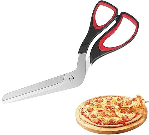 GEFIRE Ciseaux à Pizza, Ciseaux de Cuisine Multifonctionnels, Coupe Pizza avec Lame Tranchante en Acier Inoxydable de Qualité Alimentaire, Passe au Lave Vaisselle, 27 CM, Noir Rouge