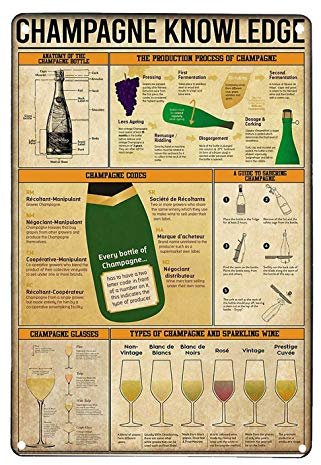 XVBCDFG Champagner Wissen Vintage Metallschild Kunstdruck Poster Wanddekoration Plakette für Bar Cafe Club Blechschild 20,3 x 30,5 cm