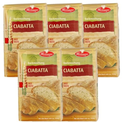 Ciabatta Brotbackmischung von Frießinger Mühle, 5x500g, für den Backofen, Holzofen oder Brotbackautomaten.