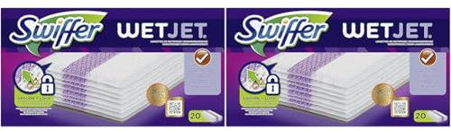 Swiffer Wetjet Balai Spray, Recharge 20 Lingettes, Retient la Poussière et la saleté, Conçu pour Tous les Types de Sols (Lot de 2)