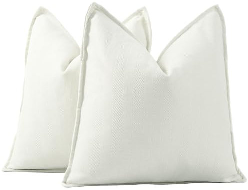 Madizz 2er Set Schlicht Chenille Kissenbezügen Weiche dekorative Kissenbezüge für Sofa Schlafzimmer Kissenhülle Weiß 45x45 cm Quadrat