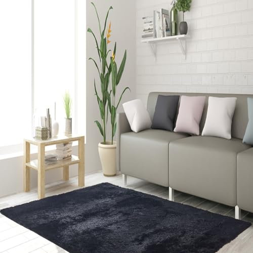 STGAO Hochflor Teppich 70 x 180 cm Waschbar Plüsch Teppich Modernes Design für Wohnzimmer Schlafzimmer Kinderzimmer Küche, Schwarz