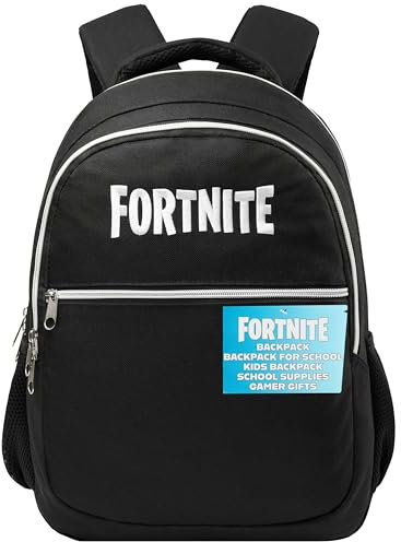 Fortnite Rucksack Kinder Schulrucksack Teenager Jungen Größenanpassbar Ideal für Schule Sport Freizeit Geschenk Idee (Schwarz)