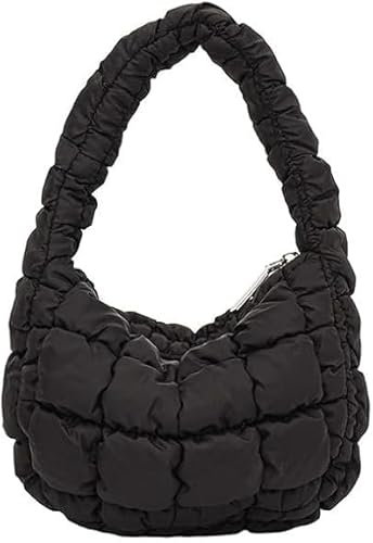JEKAVA Handtasche Klein Damen Gesteppte Tasche Leicht Puffer Stepptasche Damen Kleine Shopper Tragetasche Mode Henkeltasche für Reisen/Einkaufen/Party (Schwarz)