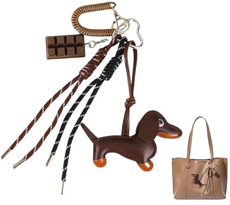 Kinretixia Dackel Schlüsselanhänger In Künstlichem Leder mit Schokoladenanhänger, Niedliche Y2K Tasche Für Damen, Schlüsselanhänger zum Geburtstag, Aesthetic Accessoire