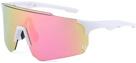 Long Keeper Sport Fahrradbrille Sonnenbrille für Damen Herren Radsport Sonnenbrille Schnelle Brille UV400 Sportbrille (Weiß Rosa)