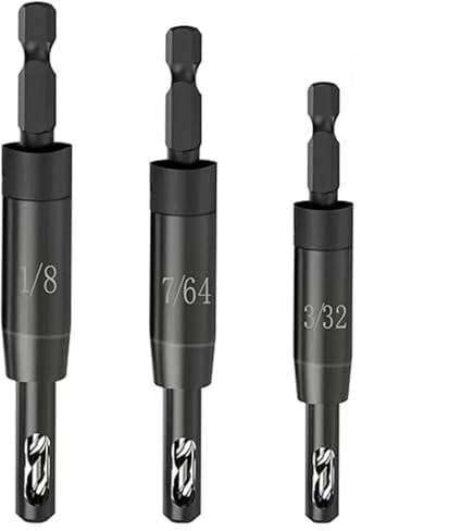3 Pcs Hinge Drill Bit Set, Self Centering Hole Drilling Bits 1/4 Hex Shank Quick Release Drill Bit Guide Set for Window Cabinet Door Woodworking (1/8, 7/64, 3/32)