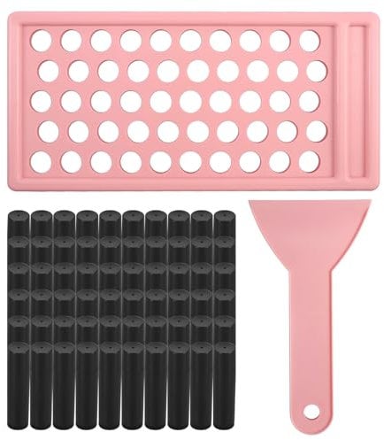 Lip Balm Crafting Kit - Easy Lipstick Filling Tray And Spatula - 50pcs Empty Lip Balm Tubes Set - Compact Multipurpose Empty Lipstick Tube for DIY Chapstick Solid Perfume (Pink Black)