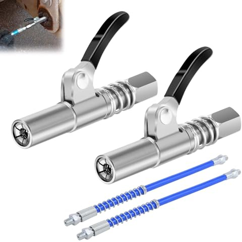 2 Set Fettpresse Mundstück G Coupler Für Fettpresse mit 30cm Schlauch | für Schmiernippel Verriegelungszange Fettpresse Kupplung Fettpistole für alle Arten von Fettpressen