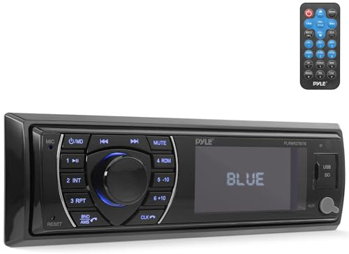 Pyle Bluetooth marinreceiver stereo – 12 V Single DIN bådradio för inbyggnad med digital LCD-skärm, RCA, MP3, USB, SD, AM/FM-radio, fjärrkontroll och kabelsats