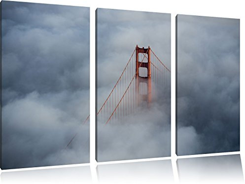 Pixxprint Golden Gate Bridge über den Wolken, Leinwandbild 3 Teilig, Gesamtmaß: 120x80cm, Wandbild, Dekoration, fertig gespannt, Kein Poster