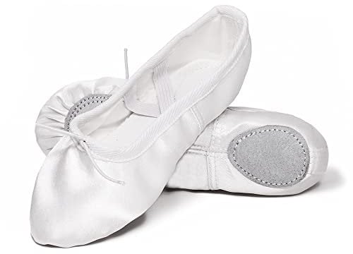APTRO Ballet Shoes Split Sole with Satin Gymnastics Dance Shoes Flats for Girls Adults White, 13 UK Child,32