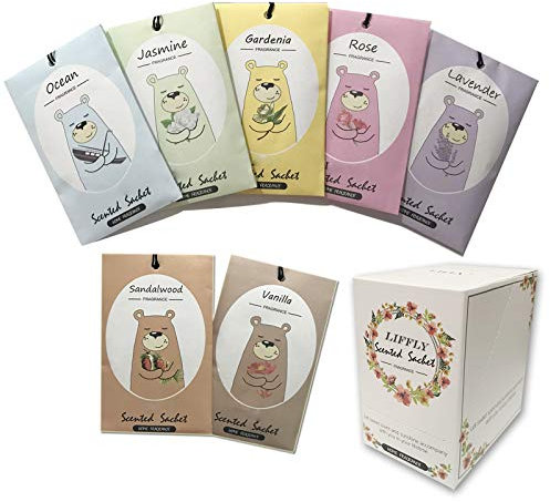 LIFFLY 14 confezioni di sacchetti profumati per cassetti e armadi, lavanda, rosa, gelsomino, oceano, vaniglia, legno di sandalo, Gardenia 7