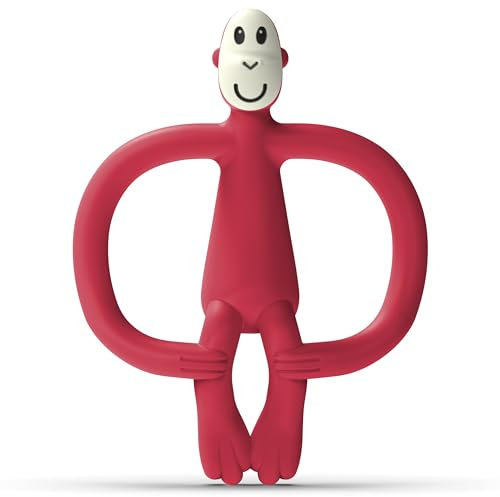 Matchstick Monkey Beißring Affe - Baby Zahnungshilfe - weiche Noppen massieren wundes Zahnfleisch - Silikon - BPA-frei - Greifling für Zahnen ab 3 Monaten - weinrot