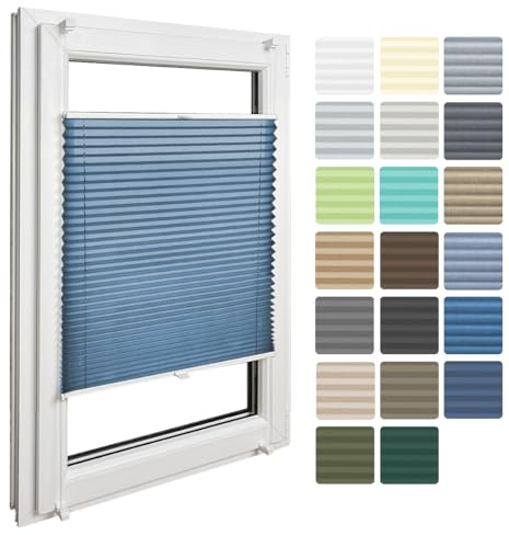 Home-Vision® Premium Faltrollo Plissee ohne Bohren mit Klemmfix Kollektion „Melange” Leinenoptik Blickdicht Sonnenschutz Jalousie für Fenster&Tür(Blau B40cm x H150cm) Modern Klemmträger