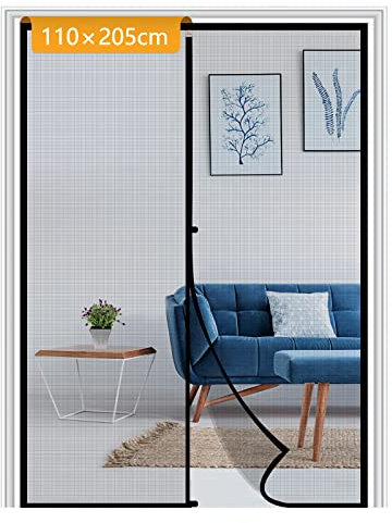 Yotache Fly Screen Door 110 x 205 cm, Reinforced Polyester Anti-Tearing Magnetic Screen Door, Black