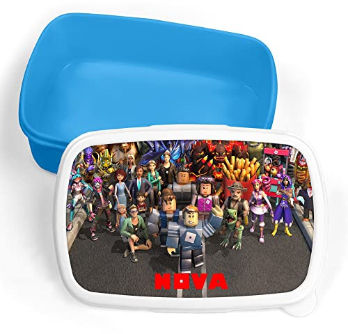 Print Maniacs Personalised Lunch Box Blox Game School Sandwich Kids Picnic Snack Food Bag Children's Travel Girls Boys Toddler Box Tub Pack Box (Blue, Add Name)
