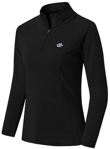 AjezMax Donna Maglia da Corsa a Maniche Lunghe 1/4 Zip Felpa Sportivo Yoga Fitness Outdoor Tops Nero X-Large