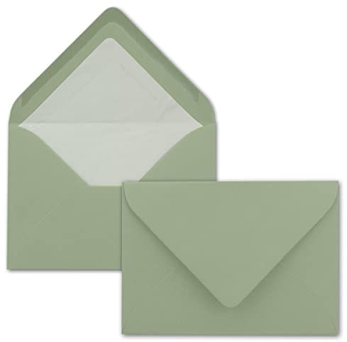 25x Kuverts in Eukalyptus-Grün - Brief-Umschläge in DIN B6-12,5 x 17,6 cm geripptes Papier - weißes Seidenfutter für Weihnachten & festliche Anlässe
