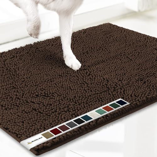 Muddy Mat® AS-SEEN-ON-TV Highly Absorbent Microfiber Door Mat and Pet Rug, Non Slip Thick Washable Area and Bath Mat Soft Chenille for Kitchen Bathroom Bedroom Indoor and Outdoor - Brown Large 35X24