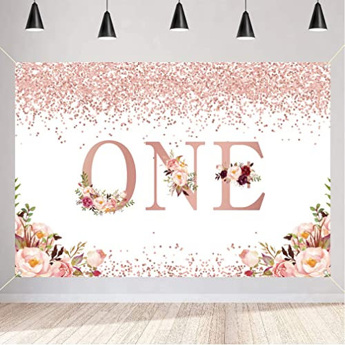 Erster Geburtstag Hintergrund Blumen Goldene Punkte Fotografie Hintergrund Baby Mädchen Glücklich 1. Geburtstag Party Dekorationen Liefert 120cm