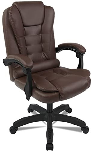 Sillón o Silla de Oficina Director cómodo con Ruedas ergonómico reclinable Piel sintética Acolchado y Giratorio. para Escritorio Oficina Grande Elegante. Ejecutiva. Estudio o Videojuego.